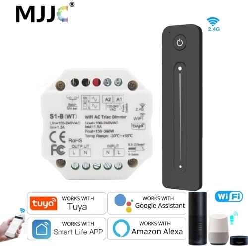 Tuya Triac Dimmer Switch 220V 110V 230V AC No Neutral 2.4G Smart Wifi LED Dimer for Bulb Lamp Work with Alexa Remote Control