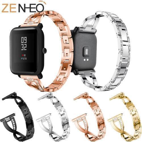Watch Band For Xiaomi Huami Amazfit Bip BIT Lite Youth Smart Watch Metal Replacement Bands with Bling Rhinestone Adjustable