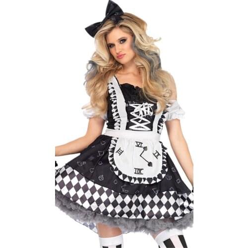Sexy Alice In Wonderland Clock Cosplay Costume Halloween Alice Girls Tea Time Maid Fancy Dress