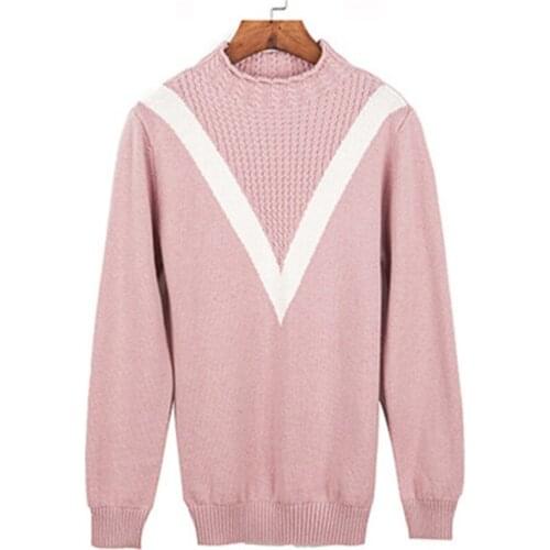 100% fine wool knit womenn half high collar pullover sweater pink 4color M-2XL retail wholesale
