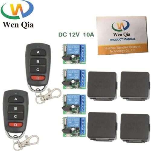 433MHz Universal Wireless Remote DC12V 10Amp 1CH 4 gangs rf Relay and Transmitter Remote Control 1527 learning security code