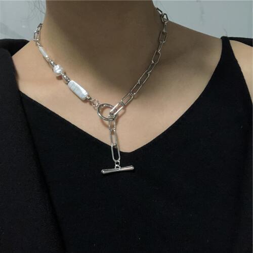 KMVEXO Vintage Irregular Slub Pearls Necklaces For Women Punk Love Couples Choker Lock Chain Necklace Boho Jewelry Collier 2020