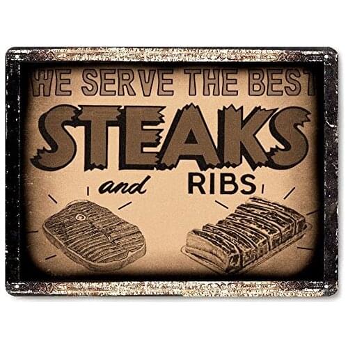 Butcher Spare Ribs Shop Meat Logo BBQ Steak Restaurant Delicatessen/Retro Style Retro Wall Decoration Home Classic Retro 20x30cm