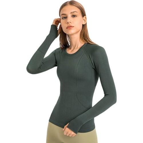 High Quality Hot Sale Fitness Womens Shirt Yoga Long Sleeve Female Sport Top Round Neck Sports Run Slim Breathable Gym Clothing