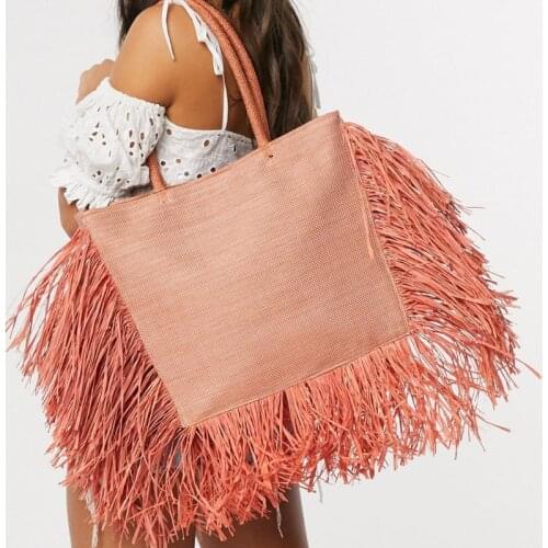 Natural raffia tassel beach vacation straw bag summer female tote women luxury designer bag