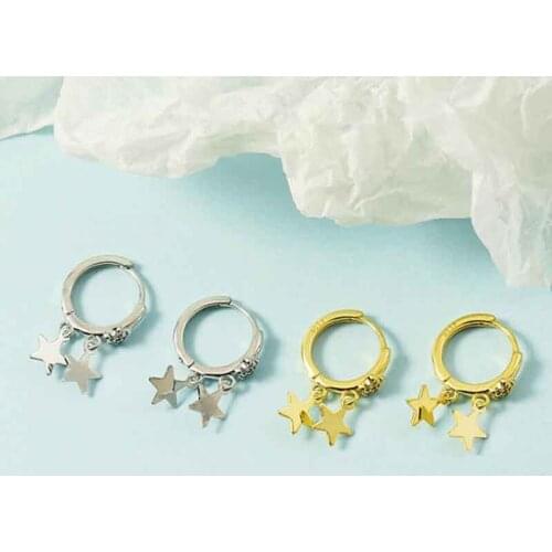 KOFSAC 2021 New Two Stars Hoop Earrings For Lady 925 Sterling Silver Jewelry Cute Trendy Zircon Earring Women Party Accessories