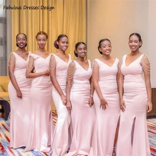 Newest Mermaid Split Bridesmaid Dresses Long 2020 Sexy Backless Beading vestido de festa Wedding Party Dress Cheap Customize