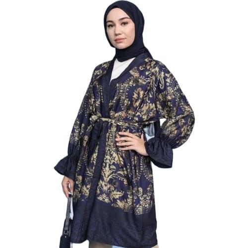 2021 Hijab Womens Patterned Belted Kimono Fashion Wear Attractive Unlined Long Sleeve Standard Size Turkey Attractive Daily New