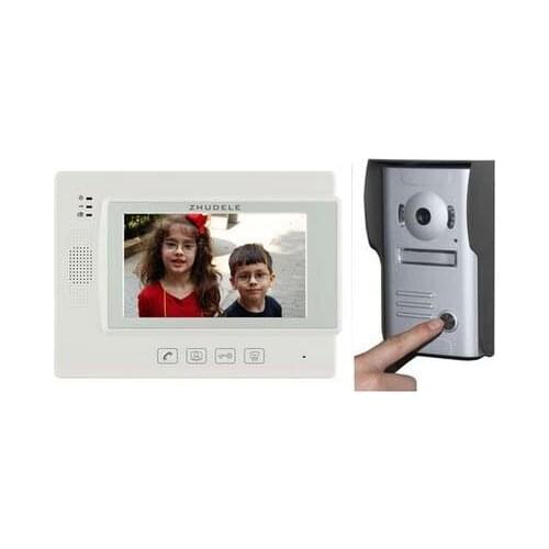 ZHUDELE New Arrival Top Quality Home Security 7" Video Door Phone Intercom Doorbell 700TVL IR Camera with Waterproof Cover 1V1