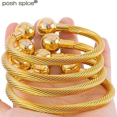 Gold Color Middle East Beads Bangle Dubai Balls Bangles for Women Ethiopian Saudi Arabia Bracelets Wedding Jewelry African Gifts