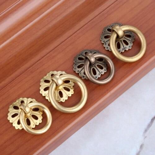 1pc Brass Vintage Furniture Round Drop Ring Pull Handle Home Drawer Cupboard Knob Hardware 25mm 30mm with Screw