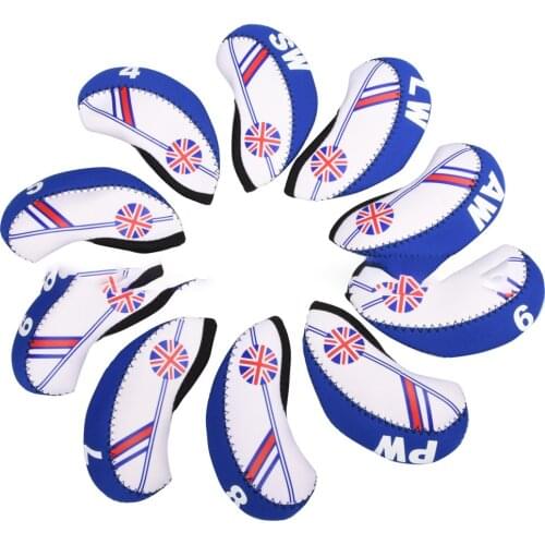 10pcs/set Golf Clubs Iron Pole Head Hat Sleeve with Printed Golf Rod Head Protective Cover Golf Accessories