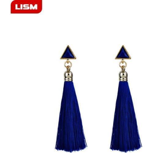 4 Colors Bohemian Crystal Tassel Earrings Black White Blue Red Silk Fabric Long Drop Dangle Tassel Earrings For Women Jewel