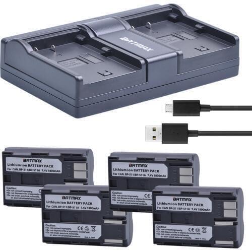 4pcs BP-511A BP-511 BP 511 511A BP511A Batery +Dual USB Charger for Canon G6 G5 G3 G2 G1 EOS 300D 50D 40D 30D 20D 5D