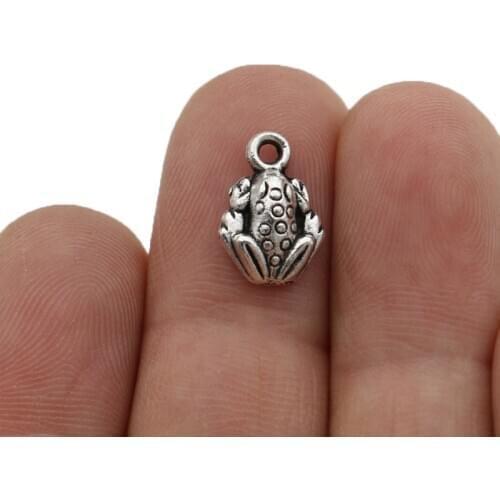 40PCS Antique Silver Plated Frog Charm Pendants for Jewelry Making Bracelet DIY Accessories 14x9mm
