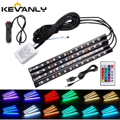 4 in 1 USB car lights decorati Decorative car interior light Car RGB LED Strip Light Atmosphere Lamps With Remote contro12V