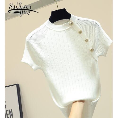 2021 Spring and Summer New Style Fashion Women Tops Slim INS Simple White shirt Ice Silk Short-Sleeved blouse Female 8783 50
