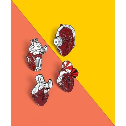 Custom Saxophone Microphone Enamel Pins Heart Instrument Brooches Badge Denim Shirt Lapel Pins Jewelry Gifts For Medical Student