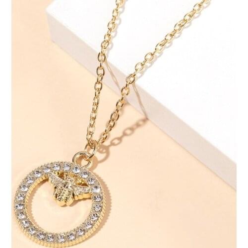 European and American New Fashion Hollow Round Full Diamond Pendant Simple Personality Bee Necklace Wholesale