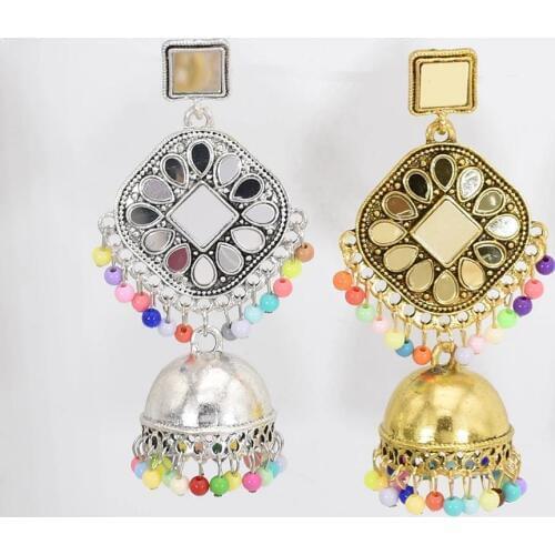 Egypt Vintage gold Alloy Jhumka Bells Beads Tassel Statement Earrings for Women Turkish Tribal Gypsy Indian Jewelry Party