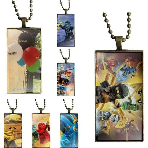 EJ Glaze Ninjago For Girls Fashion Glass Cabochon Pendant Necklace With Women Bronze Plated Statement Jewelry
