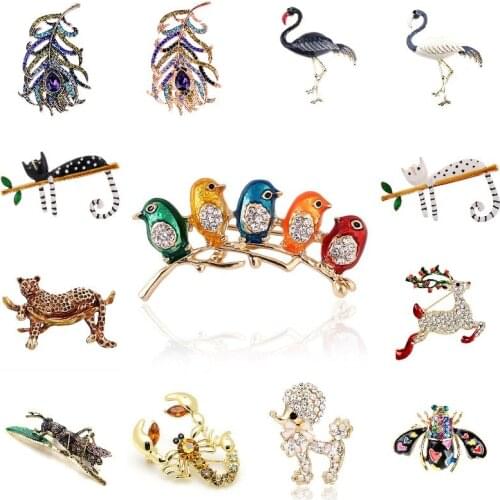 Enamel Bird Brooches Women Alloy Brown Grey Pink Bird Animal Party Casual Brooch Pins Gifts For Winter Coat Accessories Gift