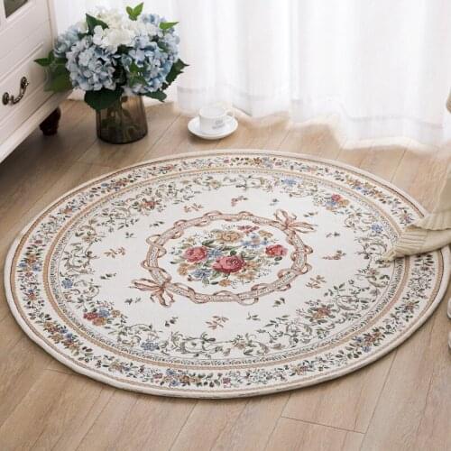 Europe Pastoral Carpets for Living Room Jacquard Round Computer Chair Area Rug Flower Bedroom Round Rug Floor Home Doormat