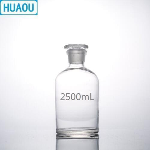 HUAOU 2500mL Narrow Mouth Reagent Bottle 2.5L Transparent Glass with Ground in Glass Stopper Laboratory Chemistry Equipment