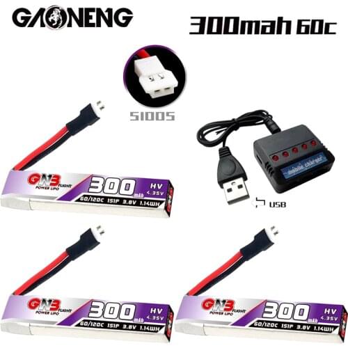 GNB 1S 300mAh Max 120C HV Lipo Battery + Charger for US65 UK65 Inductrix Beta65S URUAV UR65 Mobula7 Tiny Whoop Drone 51005 Plug