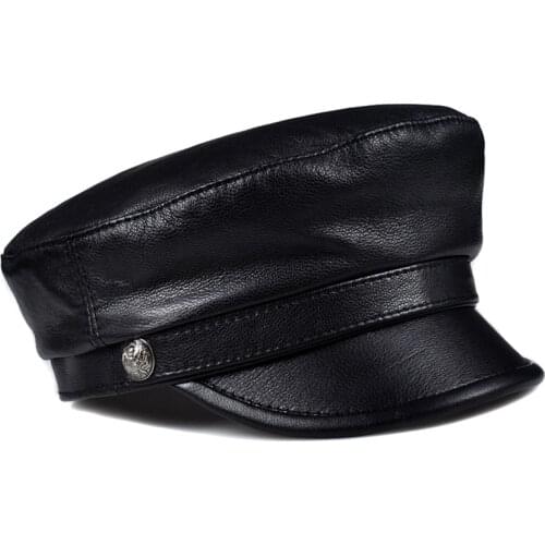 Hot Seller Men Women Autumn Winter Greek Fisherman Sailor Real Leather Cap Hat Beret Fashion Genuine Leather Peaked Caps Sport