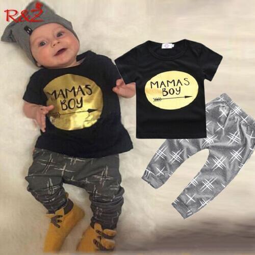 Infant Clothes Set Boy Baby Clothes Set Short Sleeve T-Shirt Pants Set Of 2 Cotton Letter Ins Style K1