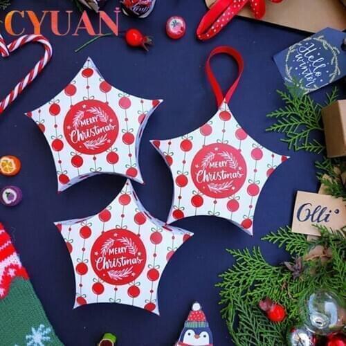 CYUAN 8pcs Christmas Packing Gift Bag Santa Claus Snowman Candy Boxes Kids Birthday Favors Box Packaging Paper Bag Xmas Supplies