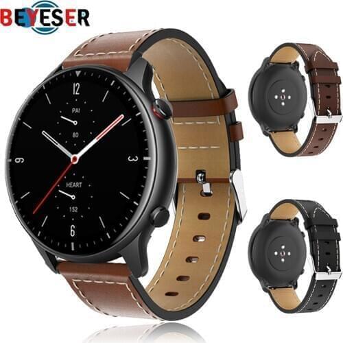 For gtr2 Leather Watchband Strap for Xiaomi Huami Amazfit gtr 47mm/GTR 2/Stratos Pace 2 3 Smart Bracelet Band Wristband Correa