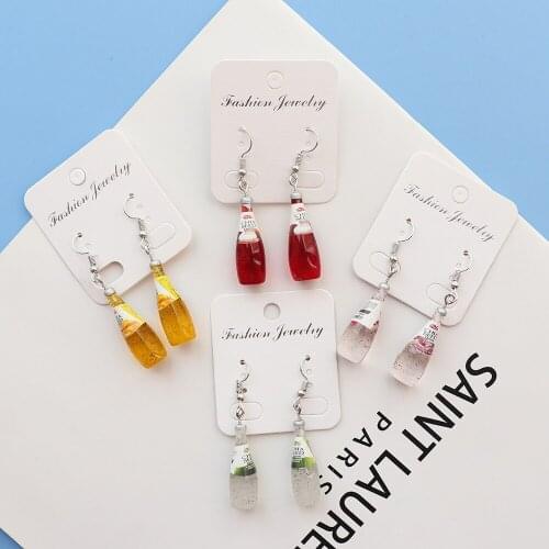 Creative Cool Drink Bottle Drop Earrings for Women Girl 2020 Funny Drinking Style Cartoon Transparent Bottle Dangle Earrings