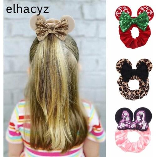 New Colors Women Velvet Scrunchies Fashion Mouse Ears Sequins Hair Bow Waist Hair Bands Headband For Girls Head Wear
