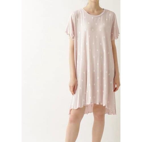 Cute Animal Print Loose Ruched Soft Nightgowns O-neck Short Sleeve Sleepshirt Sleepwear Japan Style Sweet Kawayi Nightwear Dress