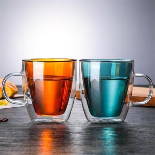 Fahion Double-wall Insulated Glass Coffee Cup Tea Mugs with Handle High Quilty Juice Glass Kitchen Tool