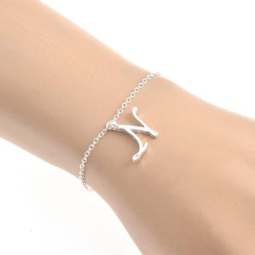 Gold Cursive Initial N Name Bracelet Swirl English Alphabet Letter Text Character Chain Bracelets for Friends