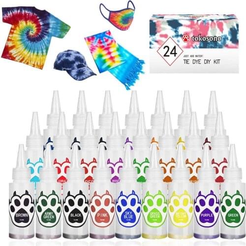 Tie Dye Kit 24 Colors Rainbow Pigment Fabric Clothe Tie Dye Process Set Non-toxic Eco-friendly For Children Adult Christmas Gift