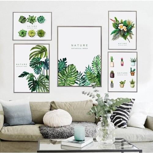 Nordic Style Wall Stickers Green Leaves Bedroom Living Room Dining Room Kitchen Kids Room DIY Vinyl Decals Door Murals