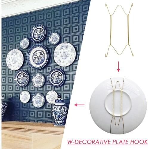 Wall Display Plates Dish Hangers Holder New Design W Type Dish Spring Holder Invisible Hook Home Decor 6/7/8/10/12/14/16 Inch