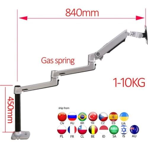 DL-8013-450 mechanical spring 1-10kg 3 long arm clamp grommet 100x100 75x75 notebook table mount 15"-32" monitor desktop stand