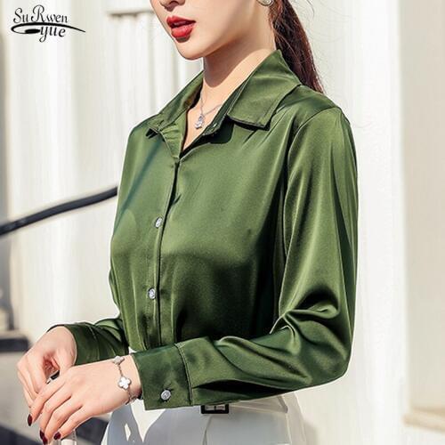 New Blusas Mujer De Moda 2021 Black Long Sleeve Tops OL Chiffon Blouse Women Button Solid Ladies Tops Shirts Korean 8198 50