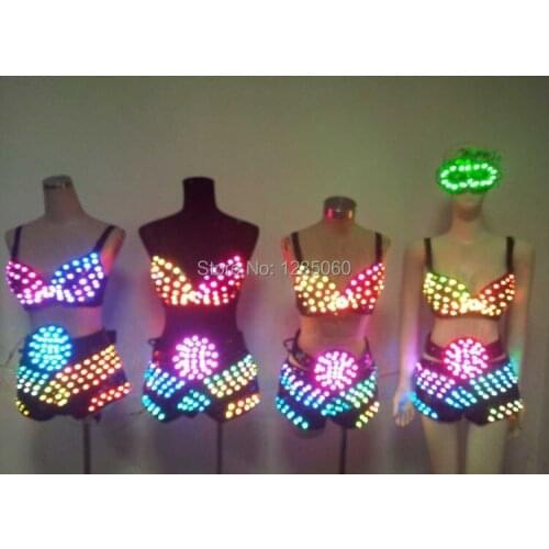 New Design Nightclub Bar Clubwea DJ Singer Wears LED costumes LED Bra Sexy Dance luminous Clothes Women Dresses Bar Stage Wear