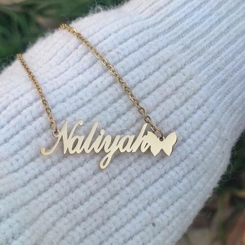 Cute Custom Butterfly Name Pendant Necklace For Women Bridesmaid Gift Personalized Nameplate Stainless Steel Choker Necklace BFF