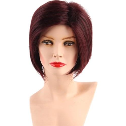 12 Inch Short Straight Bobo Wig Synthetic Full Hair for Women Cosplay Daily + Free Cap Wine Red