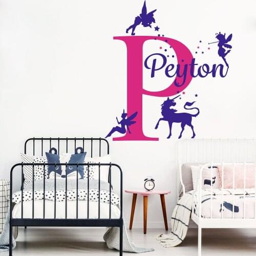 Custom Name Fairy Unicorn Star Wall Decal Girl Room Kids Room Cartoon Personalized Name Fairy Horse Animal Nature Wall Sticker