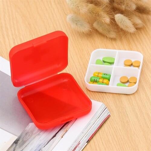 Portable 4 Slots Pill Medicine Box Holder Storage Organizer Container Case Plastic Pill Box Splitters Travel Pill Box Red 1Piece