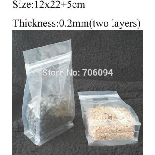 12x22+5cm Standup clear plastic bag,Ziplock clear flat bottom bellow pocket bag,rice,tea nuts packing bag,150pcs/lot