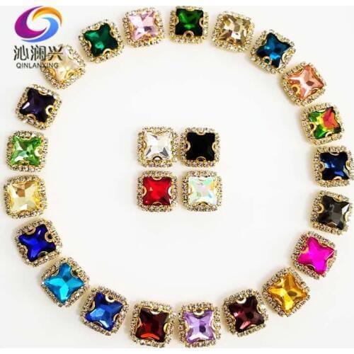 Golden bottom Mix color square shape high quality Crystal glass buckle, sew on rhinestones for Diy/jewelry accessorie 20pcs/pack